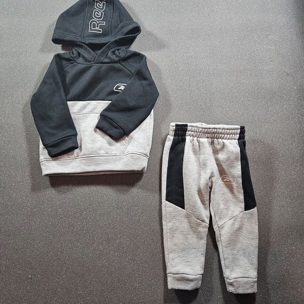 Reebok Hoodie Jogger Set 18M Black Gray Fleece Track Suit Outfit